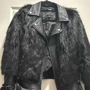 LA Coalition Vegan Black faux fur and faux leather motto jacket